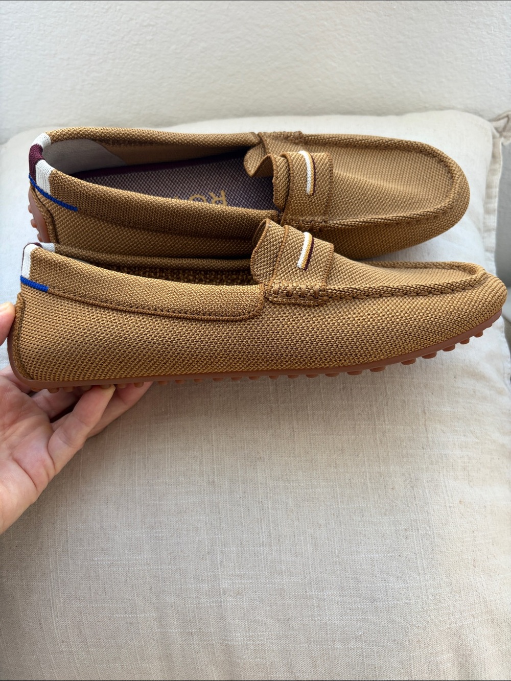 Rothy's  The driver in sunflower Tan Knit Slip-On Loafers with White Accent - Picture 2 of 10